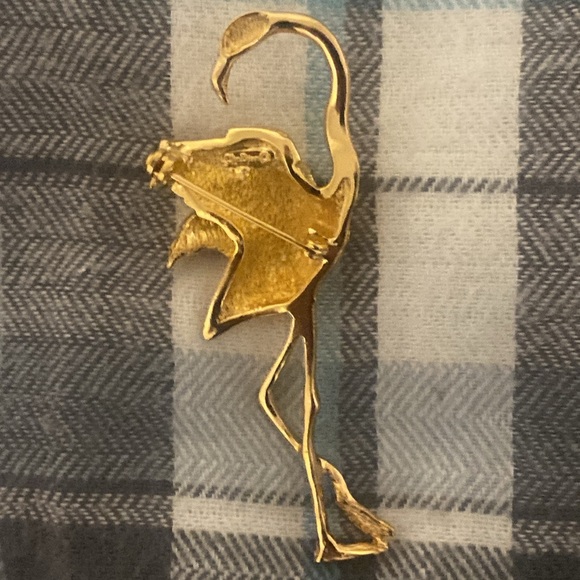 RARE VINTAGE CHRISTIAN DIOR GOLD PLATED FLAMINGO BROOCH PIN - Picture 2 of 6